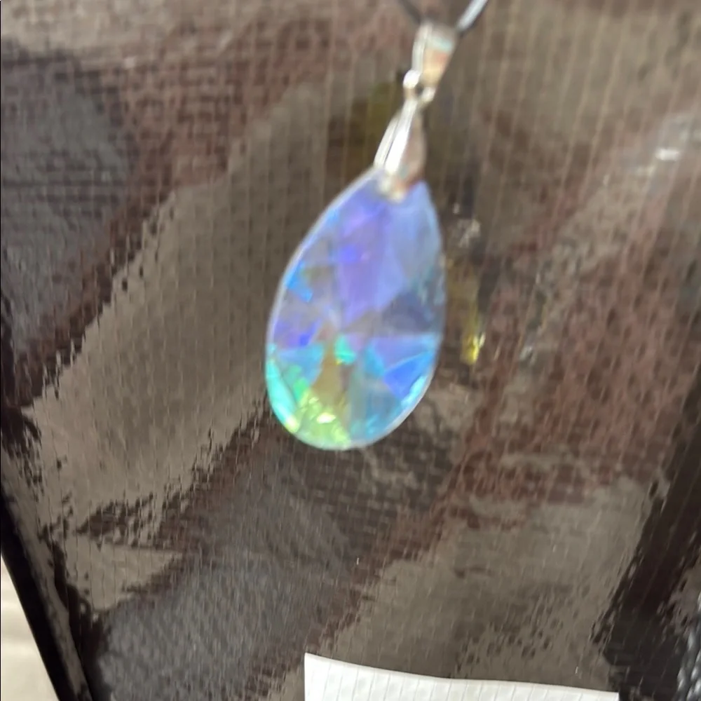Elegant Multicolored Prism Crystal Teardrop Pendant 20” Necklace with black cord